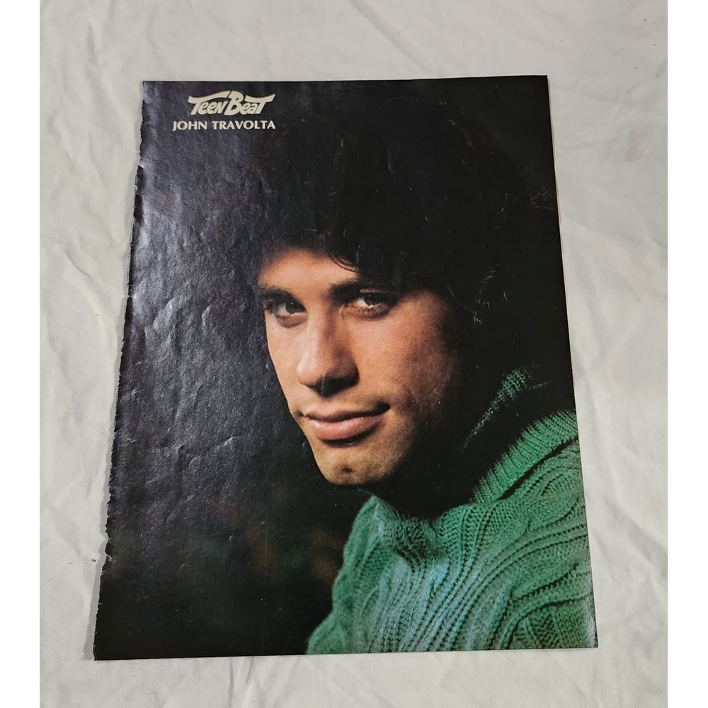 John Travolta Vintage 1970s Magazine Clipping 8x10 Green Sweater Pinup Teen Beat